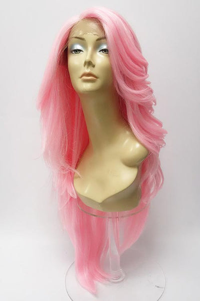 Heat friendly synthetic long lace front wig color cherry blossom pink