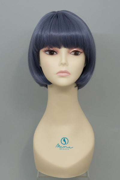 Reia wig chin length bob with bangs in color blue gray