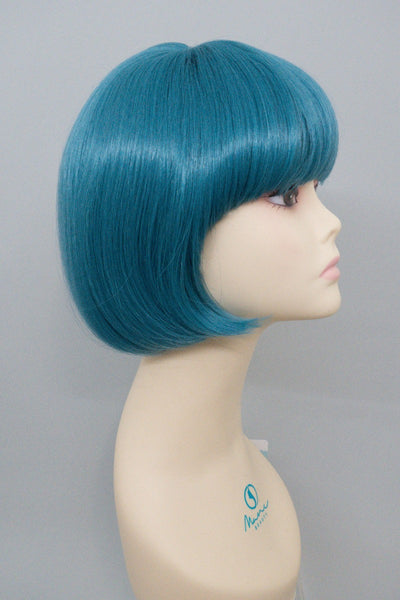 Reia wig chin length bob with bangs in color emerald blue