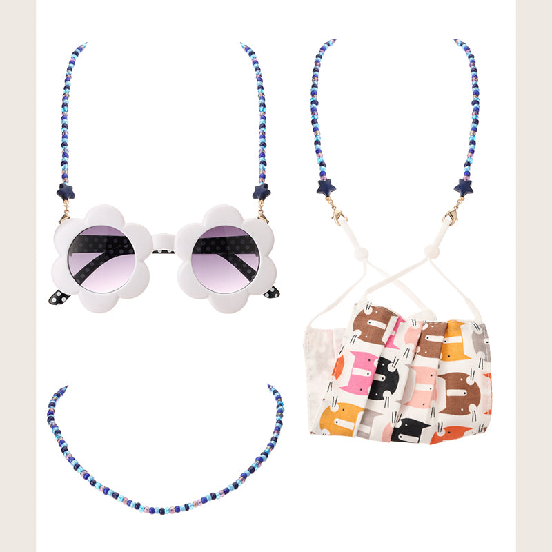 Blue color beaded chain necklace for masks and glasses kids